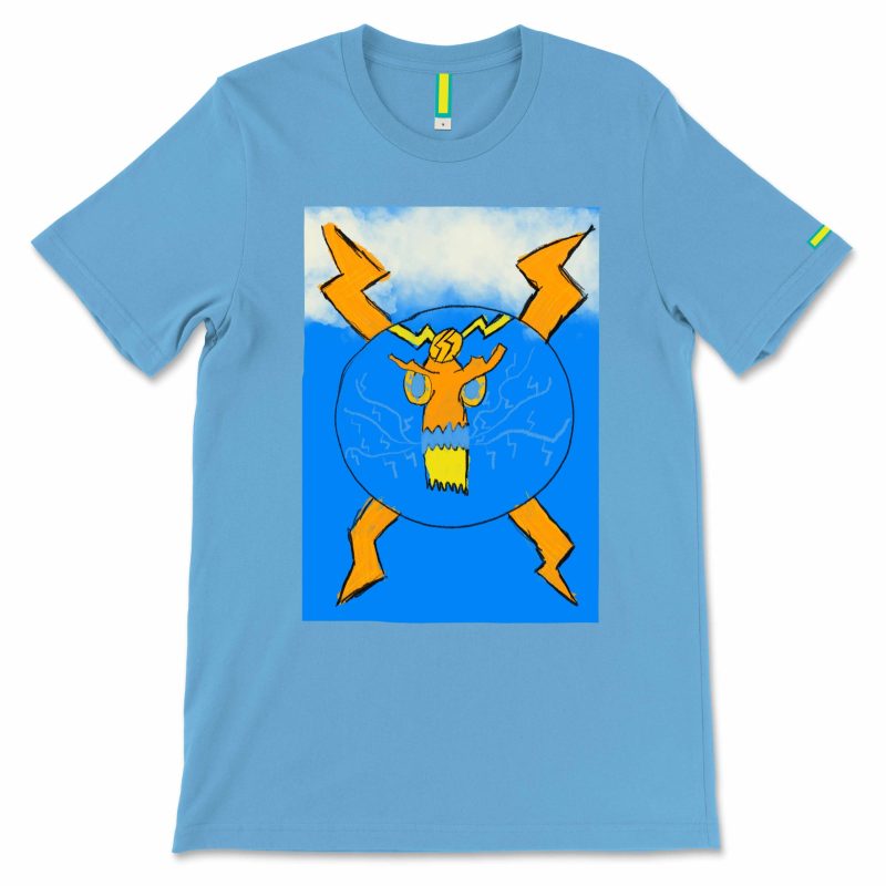 Dragon Lightning Kids Art T-shirt from the Young Royals Collection with hand-drawn dragon and lightning bolts, front view.