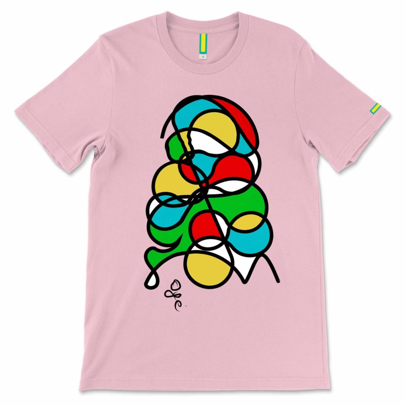 Infinite Loop Kids Art T-shirt from the Young Royals Collection with colorful abstract loops and curves, front view.
