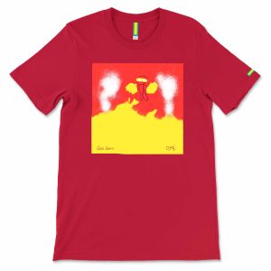 NinjaFlame Kids Art T-shirt from the Young Royals Collection with hand-drawn ninja flying through flames, front view.