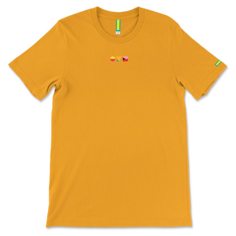 Gold Kids tee with flag code embroidery on chest – OYÉ Essentials Collection.