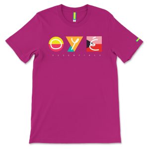Essentials – Color Block Tee with colorful OYÉ logo on chest, front view.