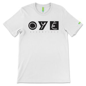 Essentials – Monochrome Block T-shirt with bold black-and-white OYÉ logo on the chest, front view.
